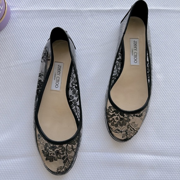 Jimmy choo black lace print ballet flats size 39.5 - Picture 2 of 7
